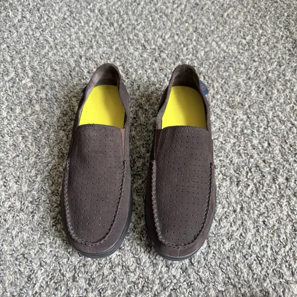 Gravity Defyer Carmel Brown Slip On Suede Leather Loafers Mens Size 9.5 NEW